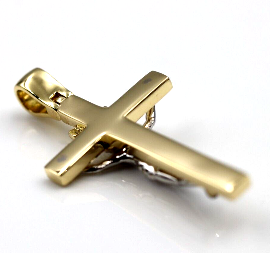 Genuine 18ct 750 Yellow & White Gold Full Solid Heavy Crucifix Cross Pendant