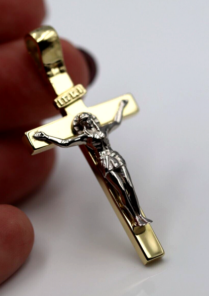 Genuine 18ct 750 Yellow & White Gold Full Solid Heavy Crucifix Cross Pendant