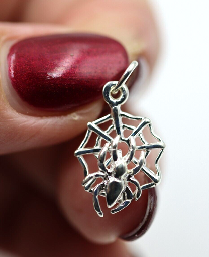 Genuine Sterling Silver 925 Spider & Web Charm / Pendant