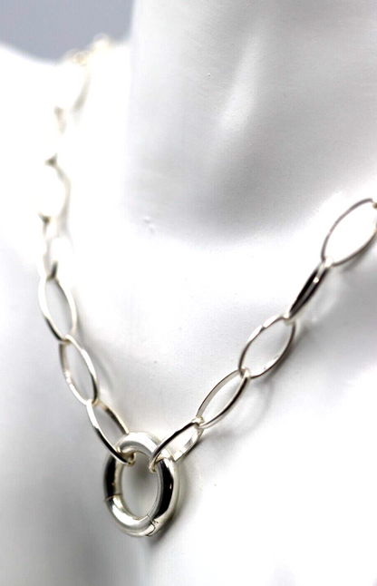 Sterling Silver Oval Paperclip Links Necklace Chain + Spring Ring - Free Post