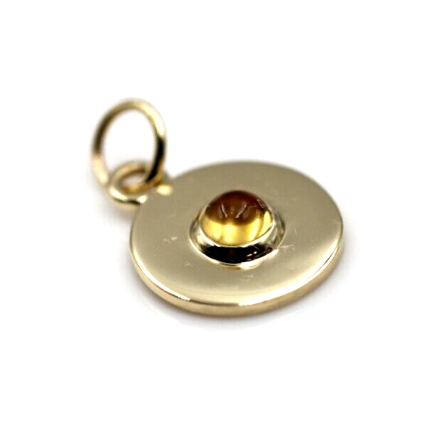 Genuine 9ct Genuine Yellow, Rose or White Gold 12mm Cabochon Citrine Disc round circle pendant