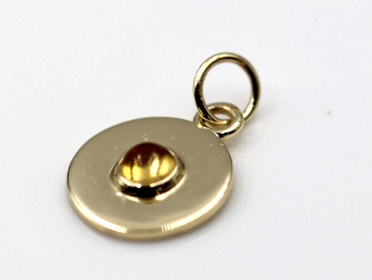 Genuine 9ct Genuine Yellow, Rose or White Gold 12mm Cabochon Citrine Disc round circle pendant