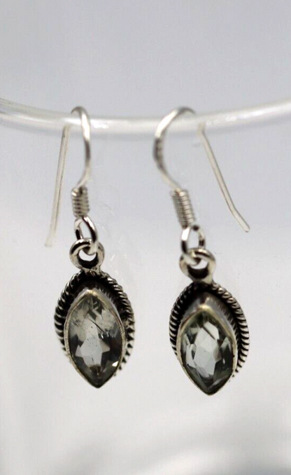 Sterling Silver 925 Faceted Green Amethyst Drop Hook Earrings