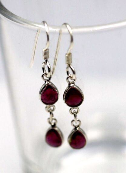 Sterling Silver 925 Garnet Drop Hook Earrings