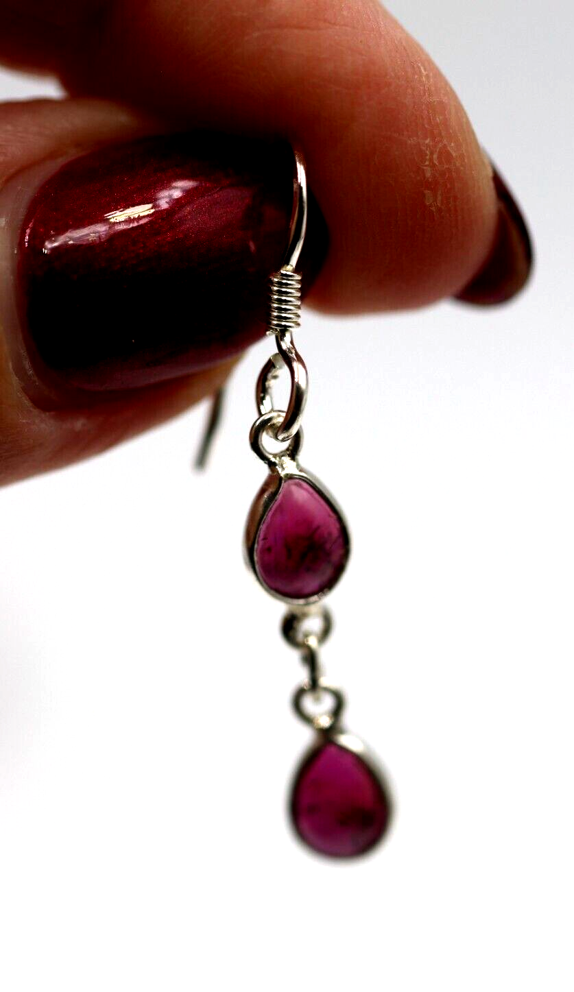 Sterling Silver 925 Garnet Drop Hook Earrings