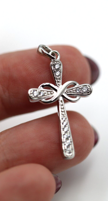 Genuine Sterling Silver 925 Cross Paved CZ Infinity Love Pendant