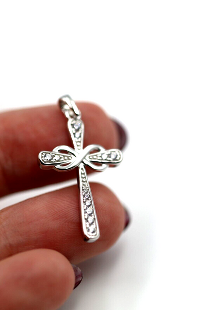 Genuine Sterling Silver 925 Cross Paved CZ Infinity Love Pendant