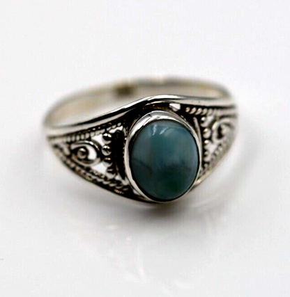 Size Q Genuine Sterling Silver 925 Filigree Oval Larimar Ring