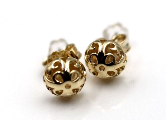 Genuine 9ct Yellow, Rose or White Gold 8mm Filigree Stud Half Ball Earring