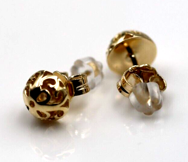 Genuine 9ct Yellow, Rose or White Gold 8mm Filigree Stud Half Ball Earring