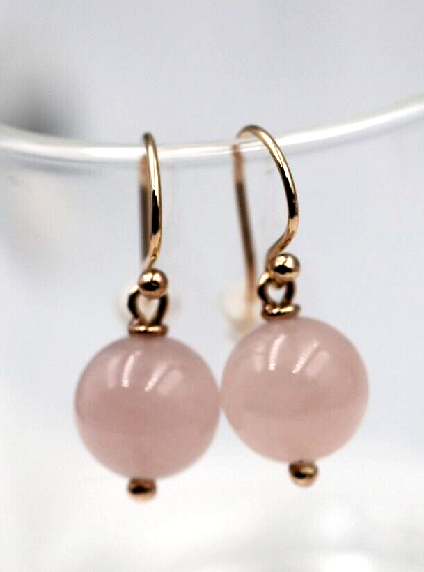 Genuine 9ct 9K 375 Rose Gold 11mm Rose Quartz Hook Earrings -Free post