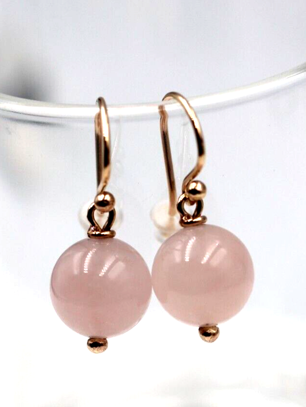 Genuine 9ct 9K 375 Rose Gold 11mm Rose Quartz Hook Earrings -Free post