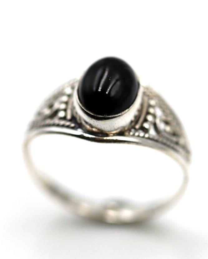 Size Q Genuine Sterling Silver Oval Filigree Black Onyx Ring