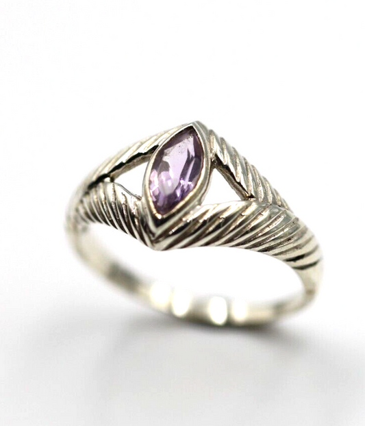 Size S Sterling Silver 925 Marquise Cut Amethyst Dress Ring