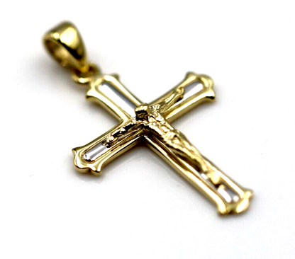 Genuine 9ct 9k 375 9ct Two Tone Yellow/ White Gold Crucifix Pendant