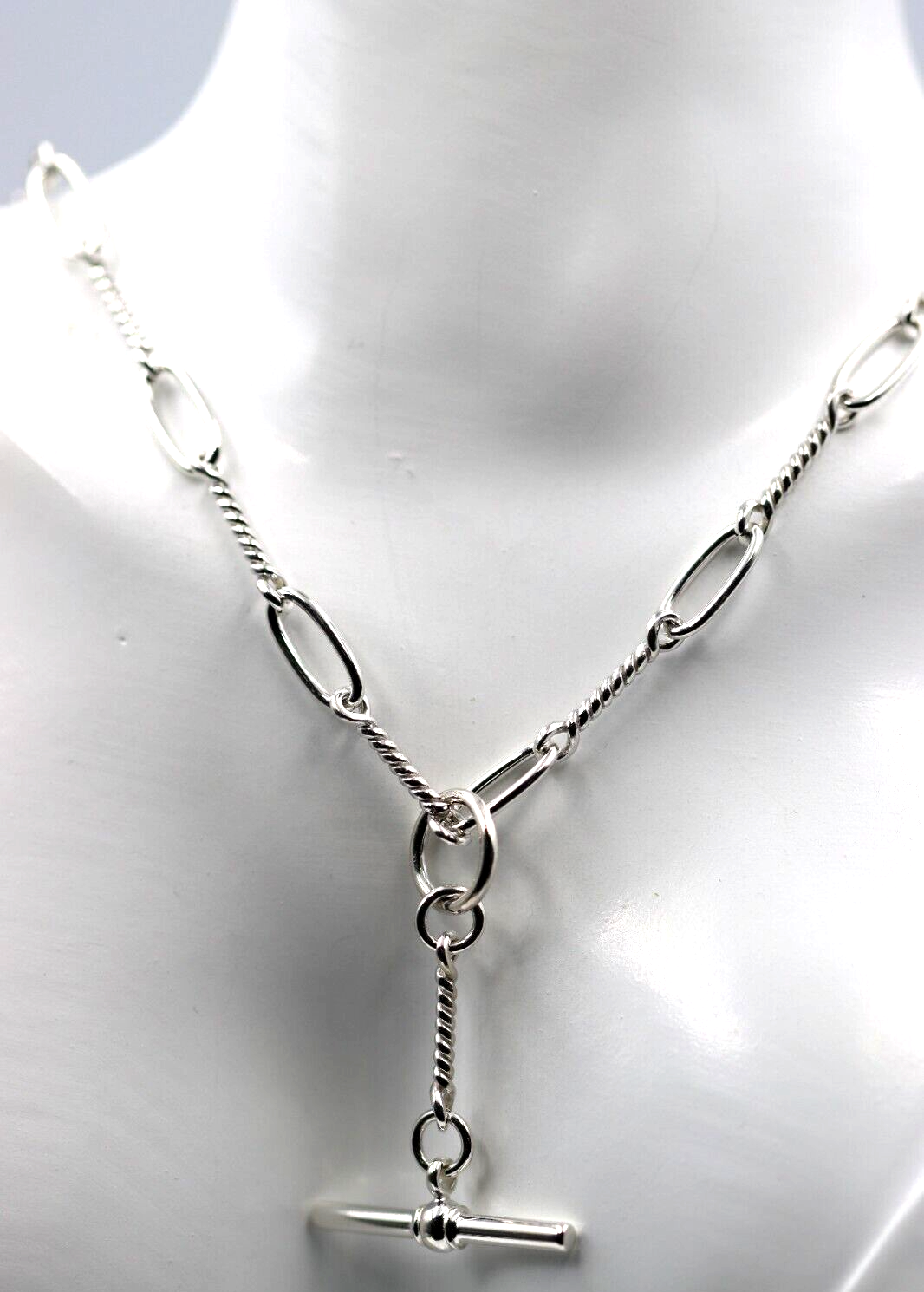 Sterling Silver 925 Oval Paperclip Links FOB Chain Necklace