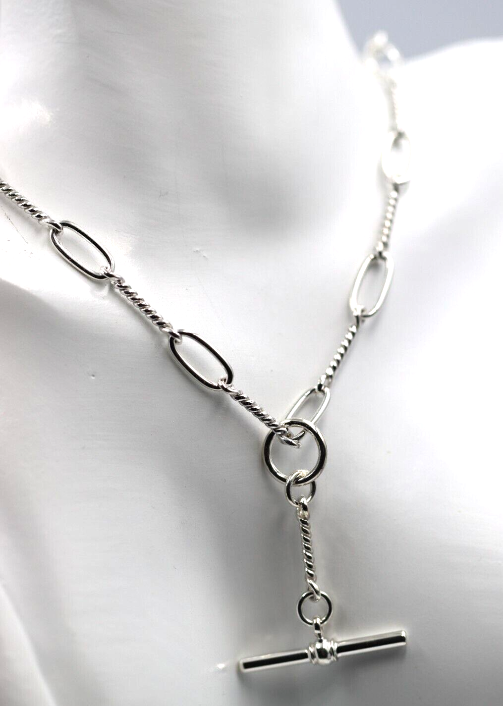 Sterling Silver 925 Oval Paperclip Links FOB Chain Necklace