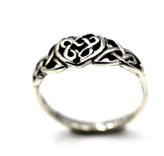 Size L Genuine Sterling Silver 925 Heart Celtic Weave Ring