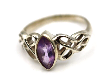 Size N Sterling Silver 925 Marquee Amethyst Celtic Weave Ring