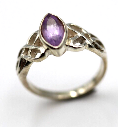 Size N Sterling Silver 925 Marquee Amethyst Celtic Weave Ring