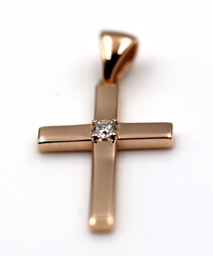 Genuine Solid 18ct 18kt 750 Yellow, Rose or White Gold 10pt Diamond Cross Pendant