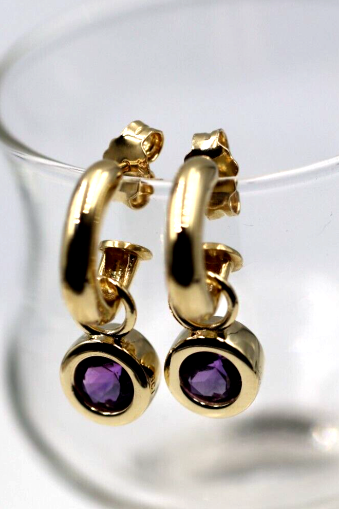 Genuine 9ct 9k Yellow, Rose or White Gold Amethyst Set Drop Stud Earrings