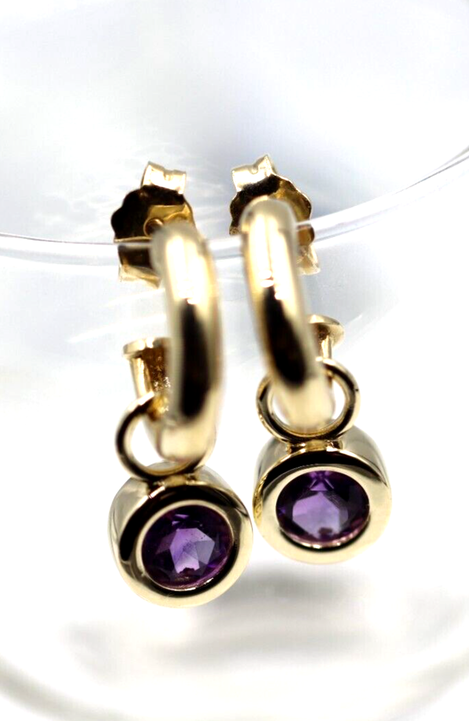 Genuine 9ct 9k Yellow, Rose or White Gold Amethyst Set Drop Stud Earrings