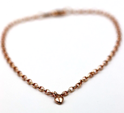 Genuine 9ct Solid Yellow or Rose Gold 25cm Belcher Anklet + 1 heart charm