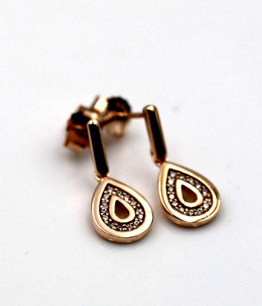 Sterling Silver 925 Rose Gold Plated CZ Teardrop Drop Studs Earrings