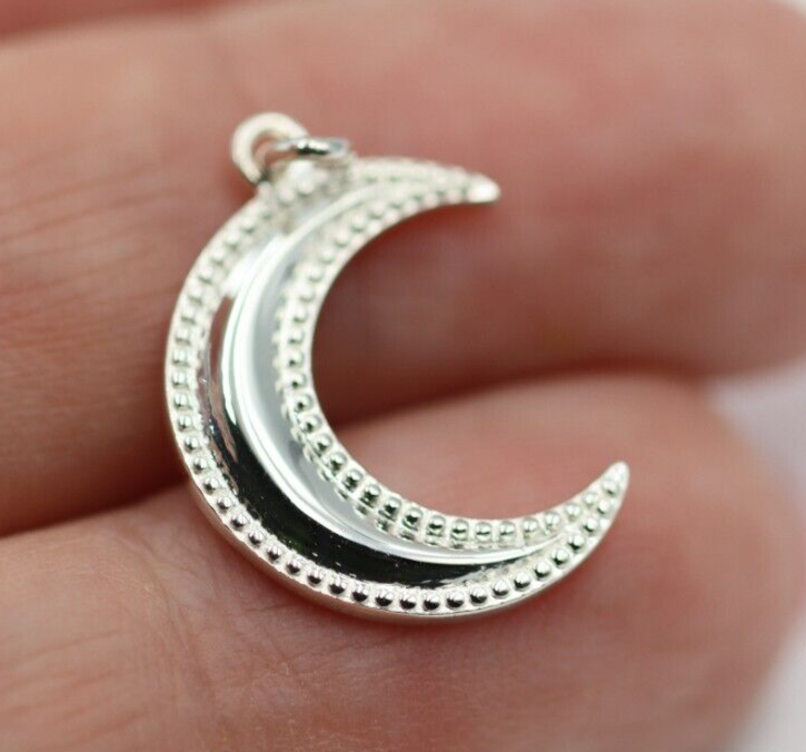 Genuine Solid 925 Sterling Silver Crescent Half Moon Pendant