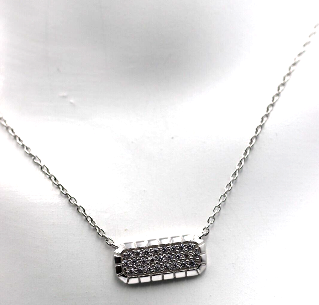 Sterling Silver 925 CZ Bar Pendant 42cm + 5cm Ext. Chain / Necklace