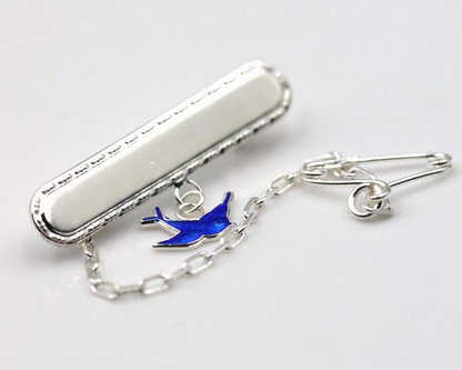 Sterling Silver 925 Enamel Bluebird ID Name Baby Brooch, Free Laser Engraving