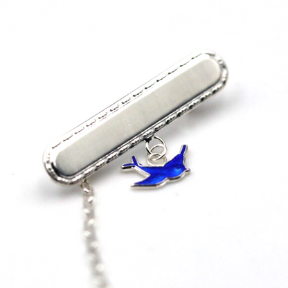 Sterling Silver 925 Enamel Bluebird ID Name Baby Brooch, Free Laser Engraving