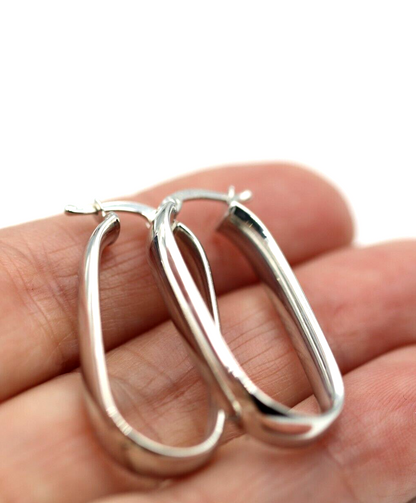 Sterling Silver 925 Lightweight Fancy Oval Hoop Earrings