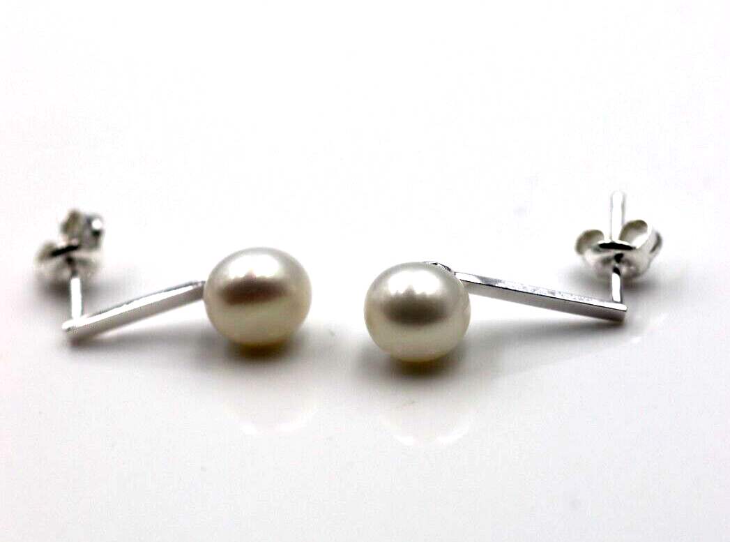 Sterling Silver 925 Freshwater Cultured Button Pearl Studs Earrings