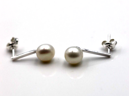 Sterling Silver 925 Freshwater Cultured Button Pearl Studs Earrings