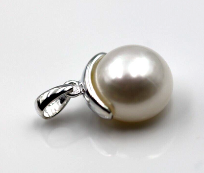 Genuine Sterling Silver 925 Freshwater Cultured Button Pearl Pendant