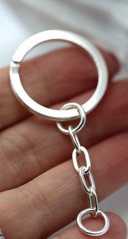 Genuine Sterling Silver 925 29mm Key Ring with Chain