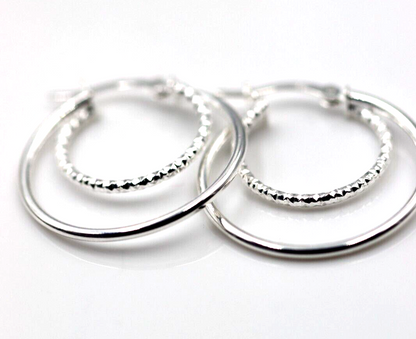 Sterling Silver 925 Double Polished Tube Hoop Earrings 25mm