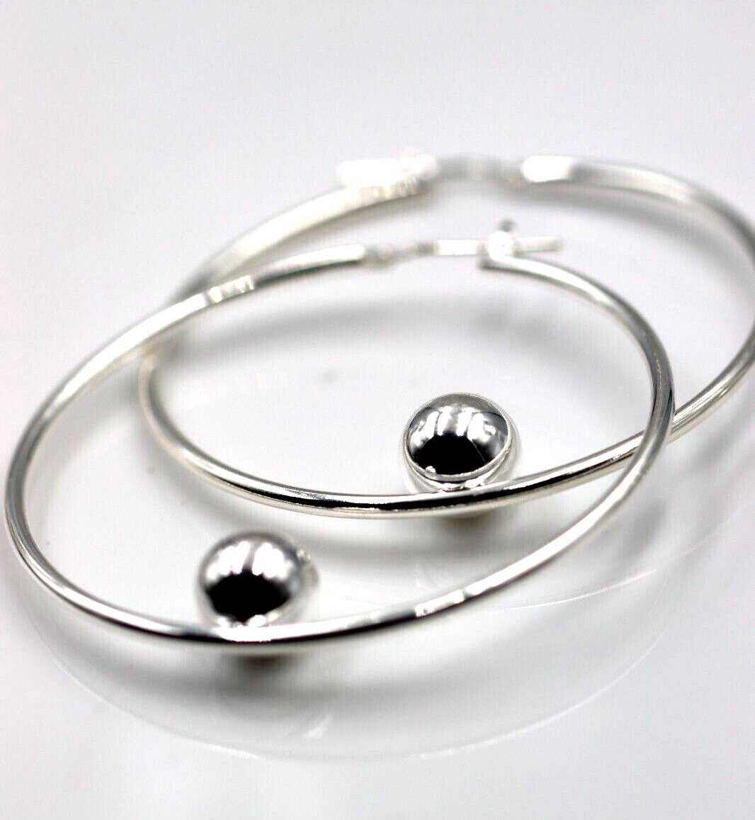 Sterling Silver 925 Large Plain Hoops with Fixed Ball – 2mm Tube