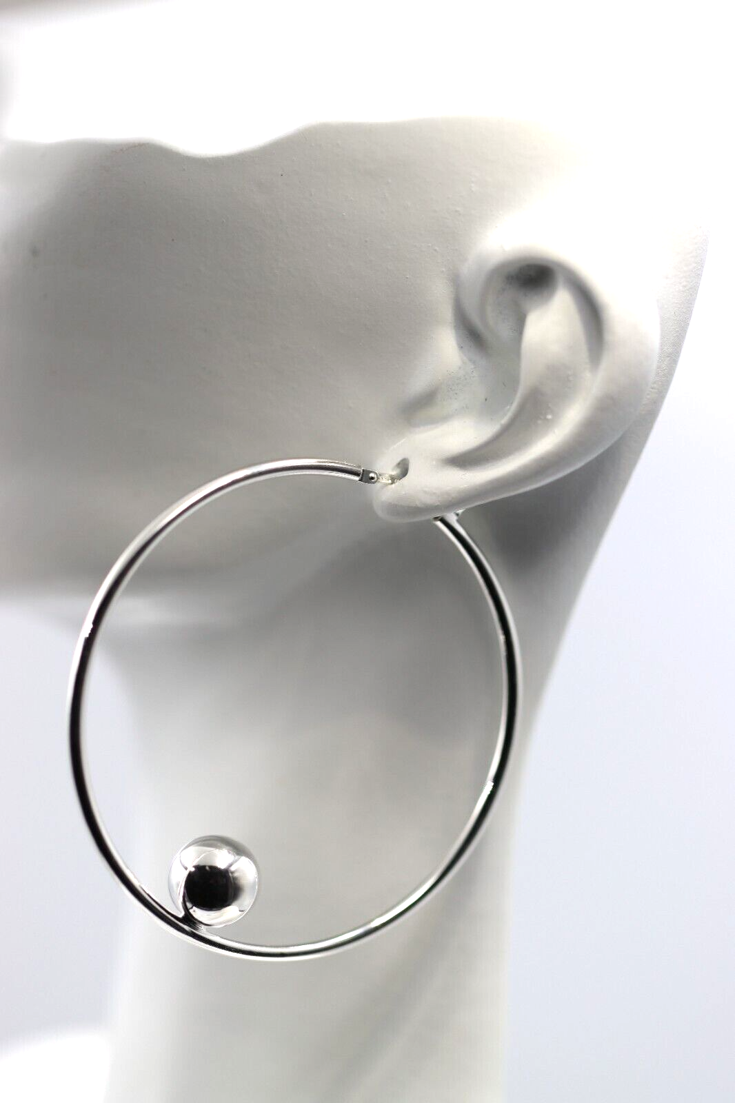 Sterling Silver 925 Large Plain Hoops with Fixed Ball – 2mm Tube