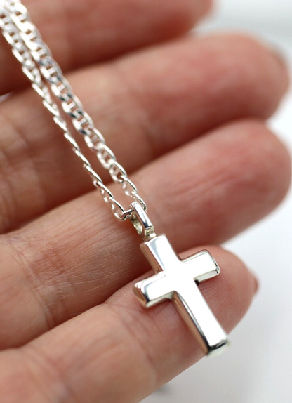 Sterling Silver 925 Small Cross Pendant + 50cm Anchor Necklace