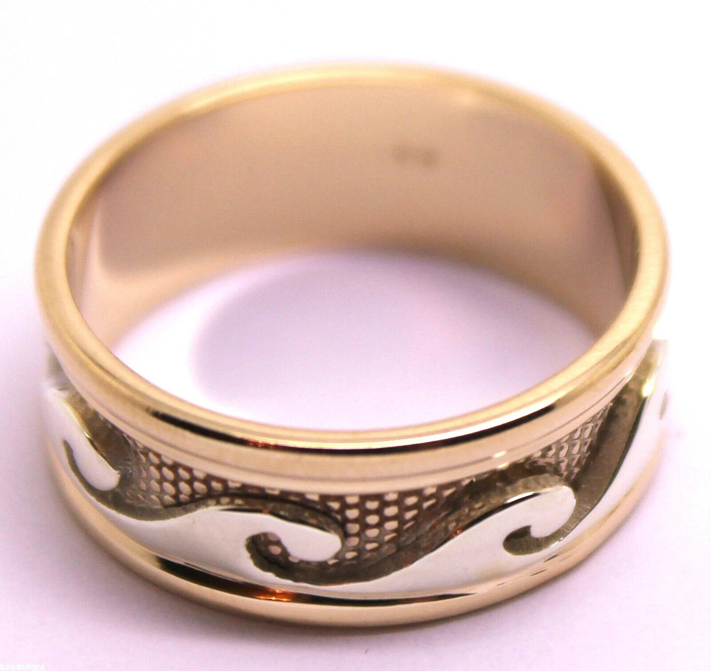 Solid Genuine 9ct 9kt Rose And White Gold Mens Surf Wave Ring - Choose your ring size