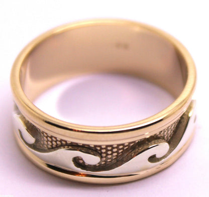 Solid Genuine 9ct 9kt Rose And White Gold Mens Surf Wave Ring - Choose your ring size