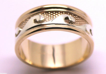 Solid Genuine 9ct 9kt Rose And White Gold Mens Surf Wave Ring - Choose your ring size