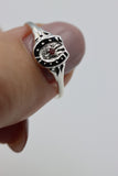 Size R Sterling Silver 925 Small Lucky Horse Shoe Horseshoe Ring Set with Ruby
