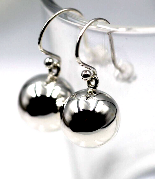 Genuine Large Sterling Silver 925 14mm Ball Drop Earrings