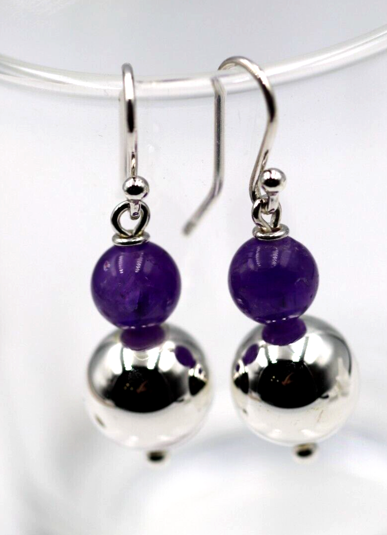 Genuine 12mm Sterling Silver 925 10mm Amethyst Ball Earrings