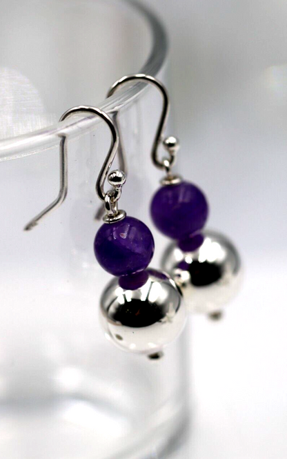 Genuine 12mm Sterling Silver 925 10mm Amethyst Ball Earrings