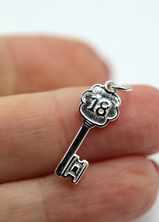 Genuine Sterling Silver 925 18th Key Pendant Or Charm